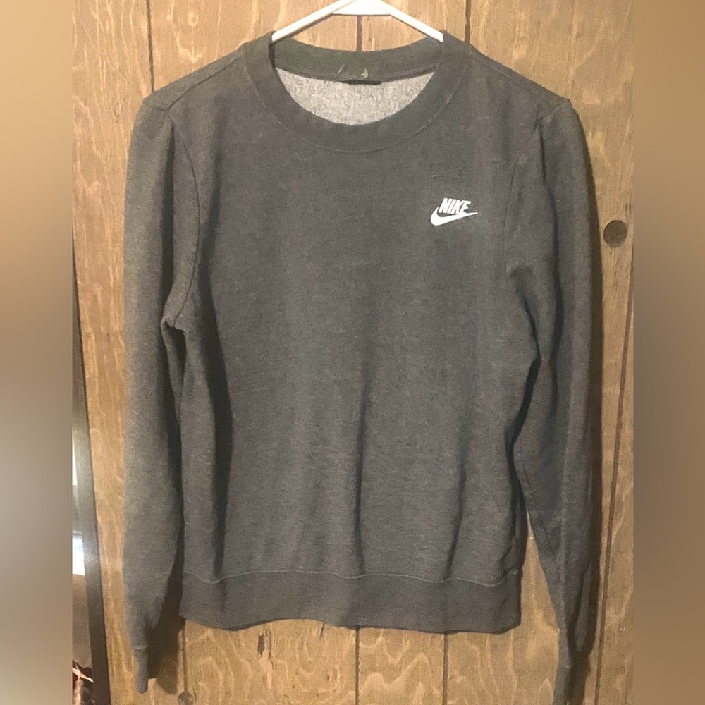 Nike Dark Gray Crewneck Long Sleeve Sweatshirt with White Swoosh